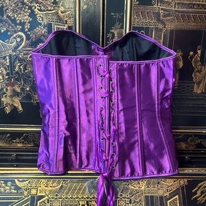 Amazon Purple Satin Lace-Up Corset Crop Top